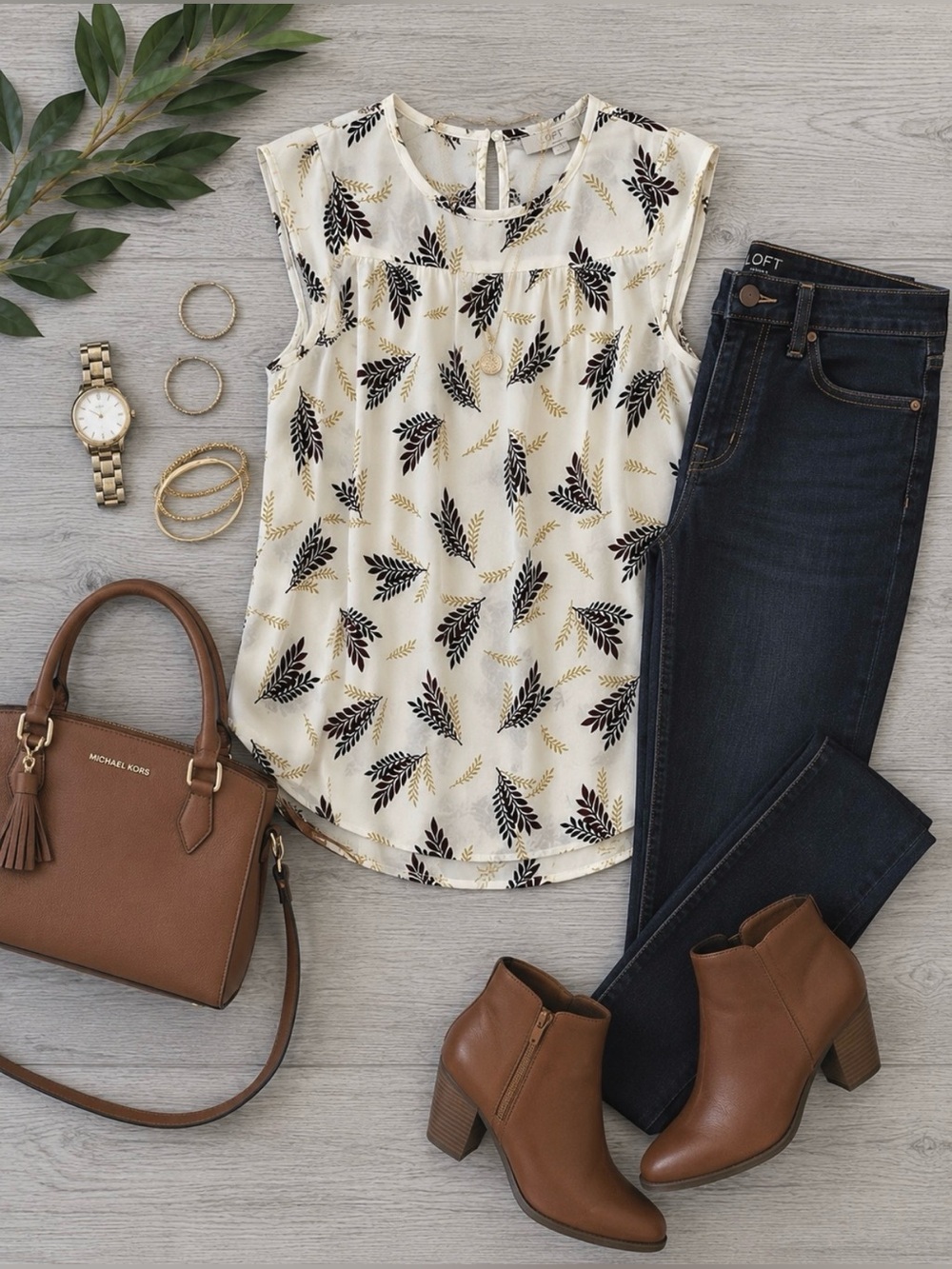 LOFT Leaf Print Sleeveless Blouse | Women’s Medium | Business Casual Top | New - Picture 3 of 6